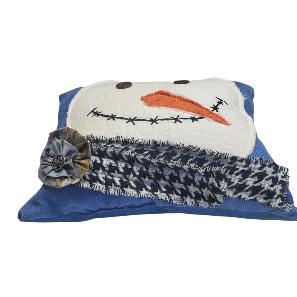 NEW Homemade Snowman Decorative Pillow Set - Blue and White